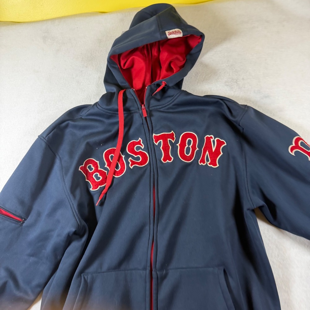 Stitches Boston Red Sox MLB Full Zip Hoodie Navy Blue Red Mens Medium